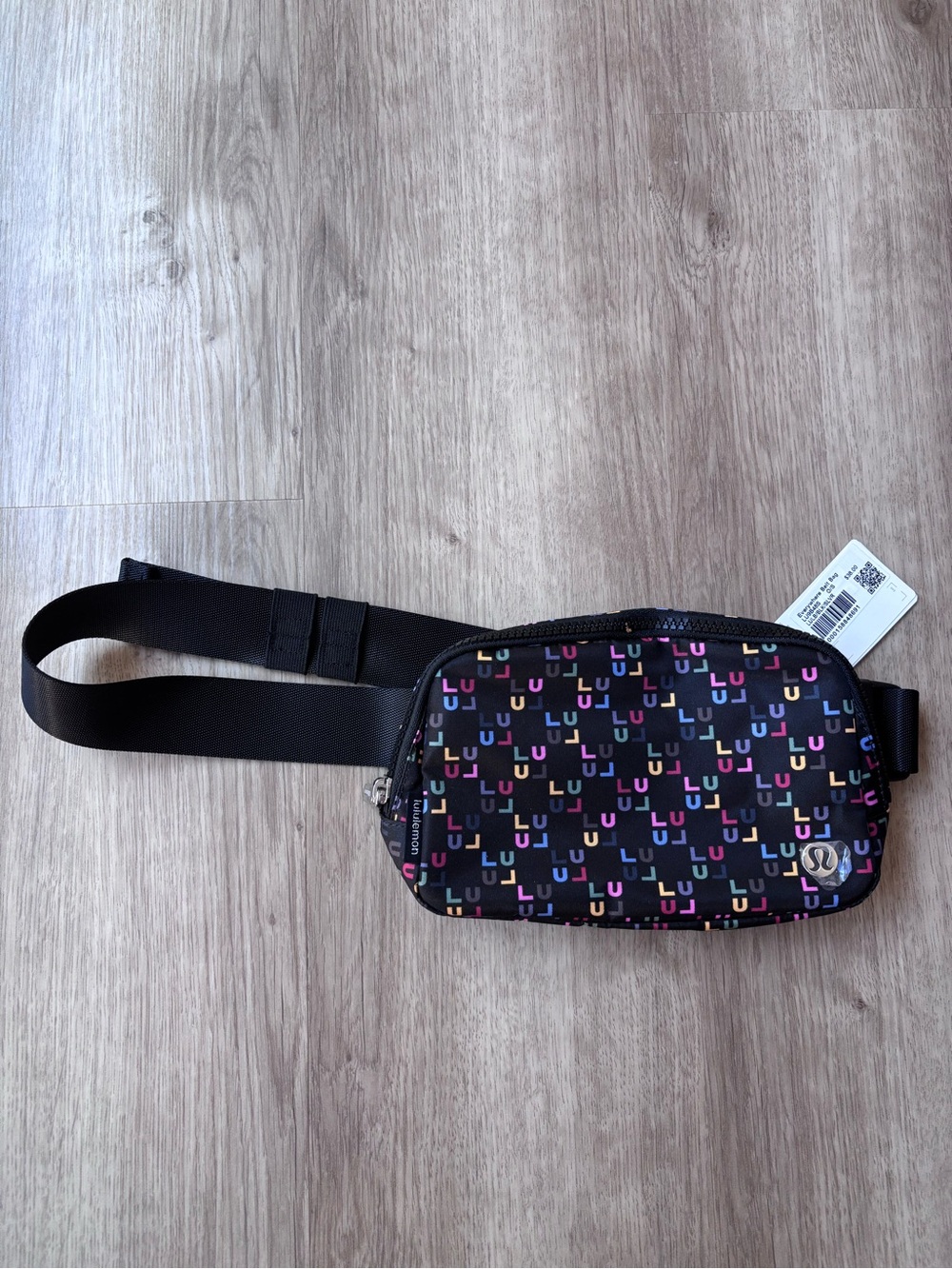 NWT Lululemon Black Multi Color Logo Everywhere Logo Belt Bag 1L rainbow